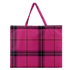 Dark Pink Plaid Zipper Large Tote Bag