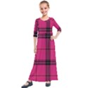 Dark Pink Plaid Kids  Quarter Sleeve Maxi Dress View1