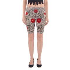 Papanese Floral Red Yoga Cropped Leggings by snowwhitegirl