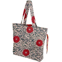 Papanese Floral Red Drawstring Tote Bag by snowwhitegirl