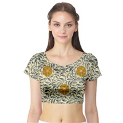 Japanese Floral Orange Short Sleeve Crop Top by snowwhitegirl