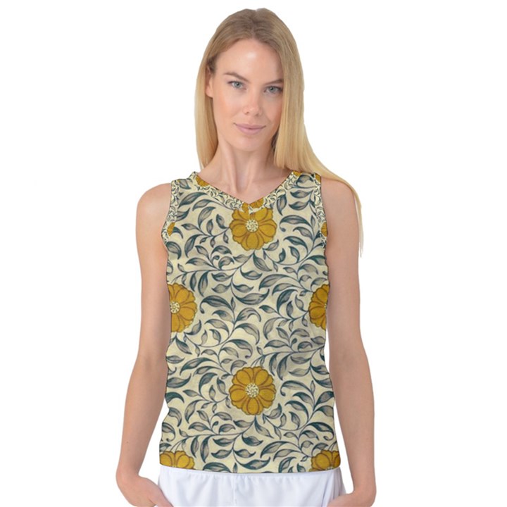 Japanese Floral Orange Women s Basketball Tank Top