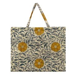 Japanese Floral Orange Zipper Large Tote Bag