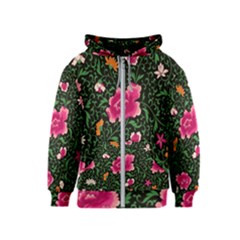 Pink Japan Floral Kids  Zipper Hoodie