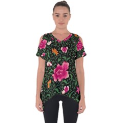 Pink Japan Floral Cut Out Side Drop Tee