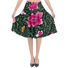 Pink Japan Floral Flared Midi Skirt