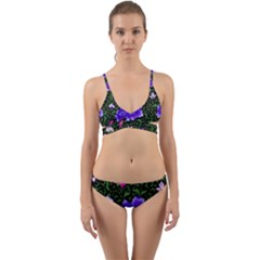 Blue  Japan Floral Wrap Around Bikini Set