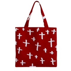 Red White Cross Zipper Grocery Tote Bag