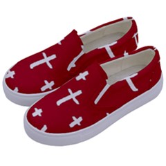 Red White Cross Kids  Canvas Slip Ons by snowwhitegirl