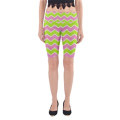 Zigzag Chevron Pattern Green Pink Yoga Cropped Leggings by snowwhitegirl