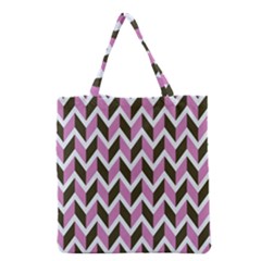 Zigzag Chevron Pattern Pink Brown Grocery Tote Bag by snowwhitegirl