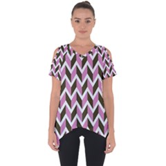 Zigzag Chevron Pattern Pink Brown Cut Out Side Drop Tee