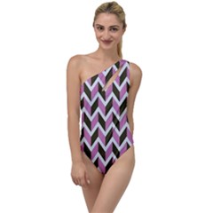 Zigzag Chevron Pattern Pink Brown To One Side Swimsuit by snowwhitegirl