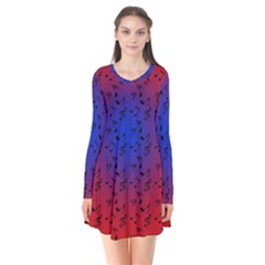 Red Music Blue Moon Long Sleeve V-neck Flare Dress