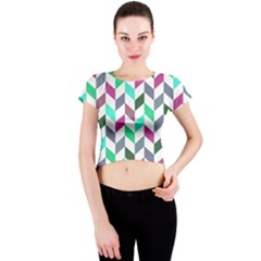 Zigzag Chevron Pattern Aqua Purple Crew Neck Crop Top by snowwhitegirl