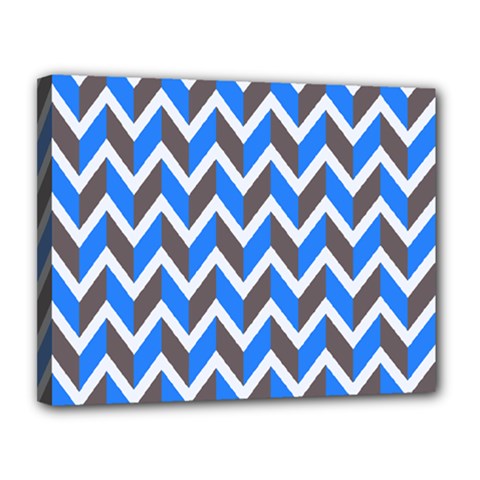 Zigzag Chevron Pattern Blue Grey Canvas 14  x 11 