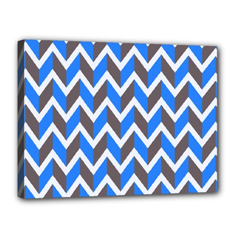 Zigzag Chevron Pattern Blue Grey Canvas 16  x 12 