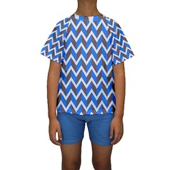 Zigzag Chevron Pattern Blue Grey Kids  Short Sleeve Swimwear