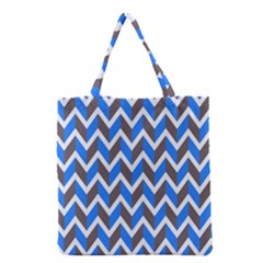Zigzag Chevron Pattern Blue Grey Grocery Tote Bag