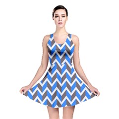 Zigzag Chevron Pattern Blue Grey Reversible Skater Dress