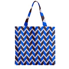 Zigzag Chevron Pattern Blue Grey Zipper Grocery Tote Bag
