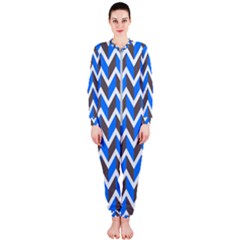 Zigzag Chevron Pattern Blue Grey Onepiece Jumpsuit (ladies)  by snowwhitegirl