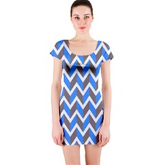 Zigzag Chevron Pattern Blue Grey Short Sleeve Bodycon Dress