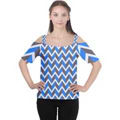 Zigzag Chevron Pattern Blue Grey Cutout Shoulder Tee