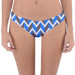 Zigzag Chevron Pattern Blue Grey Reversible Hipster Bikini Bottoms