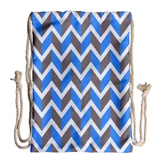 Zigzag Chevron Pattern Blue Grey Drawstring Bag (Large)