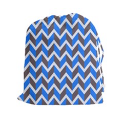 Zigzag Chevron Pattern Blue Grey Drawstring Pouch (XXL)