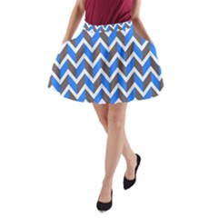 Zigzag Chevron Pattern Blue Grey A-Line Pocket Skirt