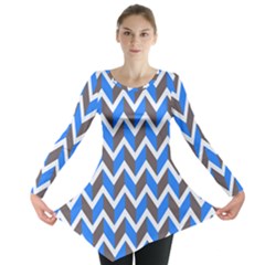 Zigzag Chevron Pattern Blue Grey Long Sleeve Tunic 