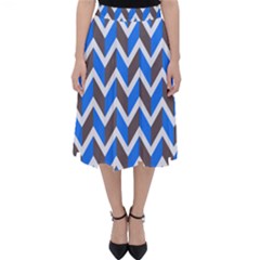 Zigzag Chevron Pattern Blue Grey Folding Skater Skirt