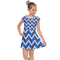 Zigzag Chevron Pattern Blue Grey Kids Cap Sleeve Dress