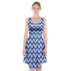 Zigzag Chevron Pattern Blue Grey Racerback Midi Dress