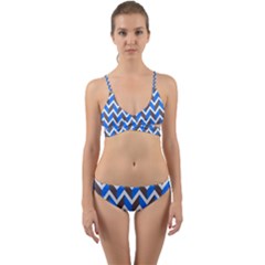 Zigzag Chevron Pattern Blue Grey Wrap Around Bikini Set