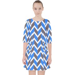Zigzag Chevron Pattern Blue Grey Pocket Dress