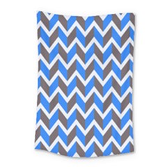 Zigzag Chevron Pattern Blue Grey Small Tapestry