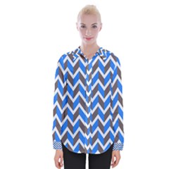 Zigzag Chevron Pattern Blue Grey Womens Long Sleeve Shirt