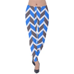 Zigzag Chevron Pattern Blue Grey Velvet Leggings