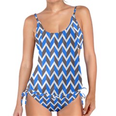 Zigzag Chevron Pattern Blue Grey Tankini Set