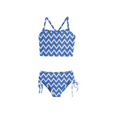 Zigzag Chevron Pattern Blue Grey Girls  Tankini Swimsuit