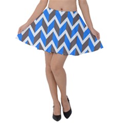 Zigzag Chevron Pattern Blue Grey Velvet Skater Skirt