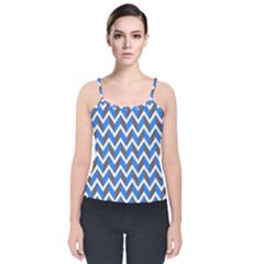 Zigzag Chevron Pattern Blue Grey Velvet Spaghetti Strap Top