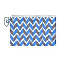 Zigzag Chevron Pattern Blue Grey Canvas Cosmetic Bag (Large)