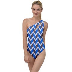 Zigzag Chevron Pattern Blue Grey To One Side Swimsuit