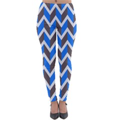 Zigzag Chevron Pattern Blue Grey Lightweight Velour Leggings