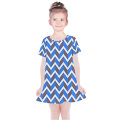Zigzag Chevron Pattern Blue Grey Kids  Simple Cotton Dress