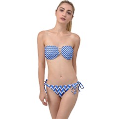 Zigzag Chevron Pattern Blue Grey Twist Bandeau Bikini Set